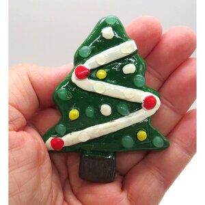 Christmas Tree Brooch 2.5" Lucite Pin Hand Painted Ornaments Safety Clasp New